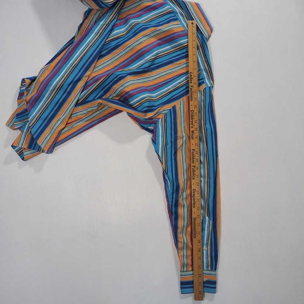Polo Ralph Lauren Men Large Regent Blue Stripe Long Sleeve Vintage 90s Button Up